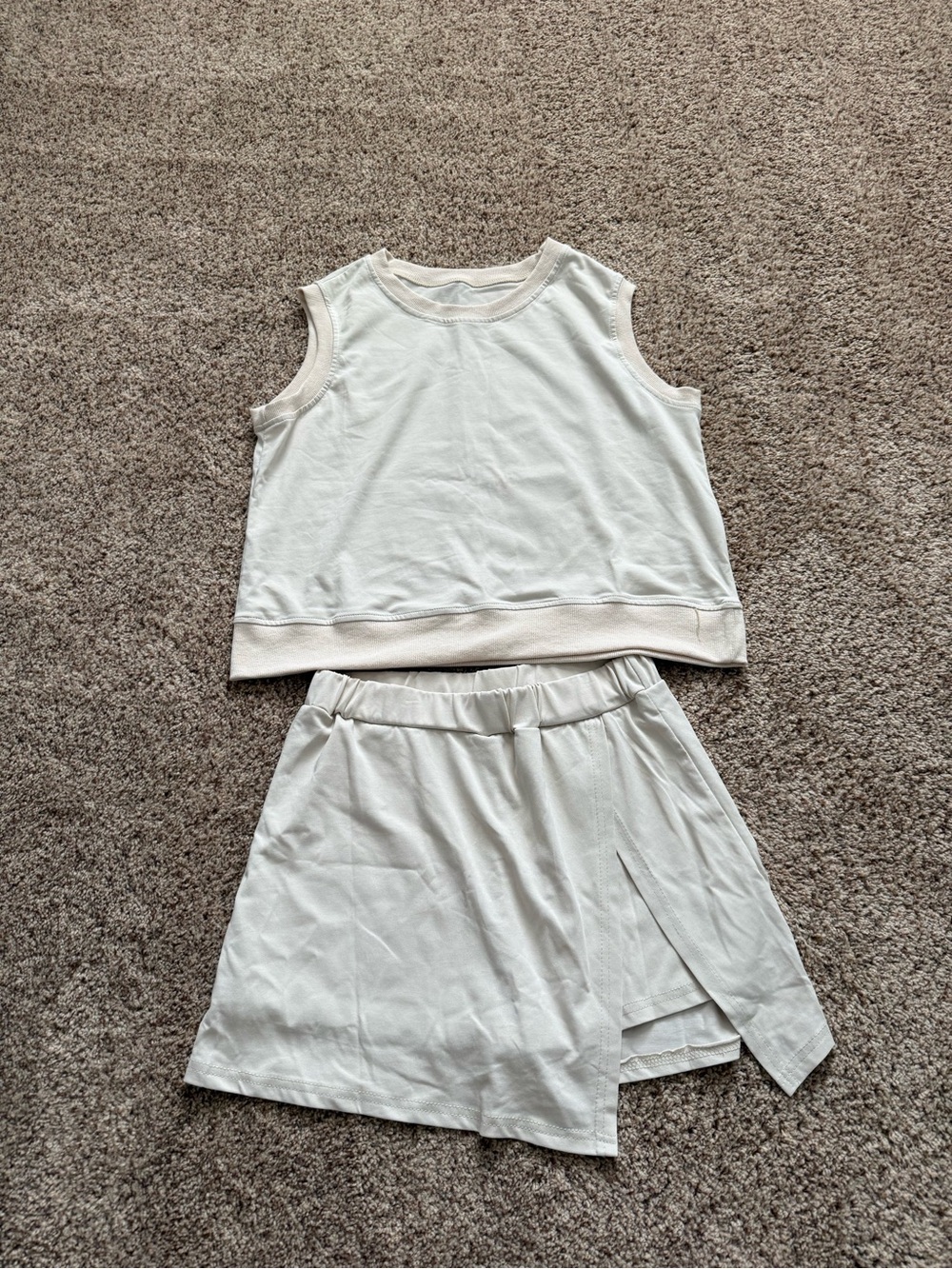 Source Unknown Cream Knit Crop Tank and Overlap Skort Set